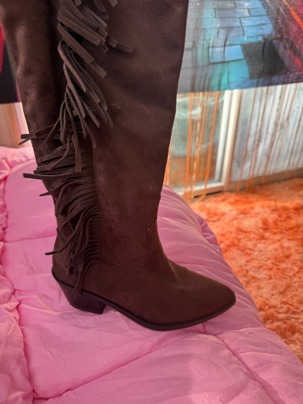 Fringed Over-the-Knee Boots in Dark Brown